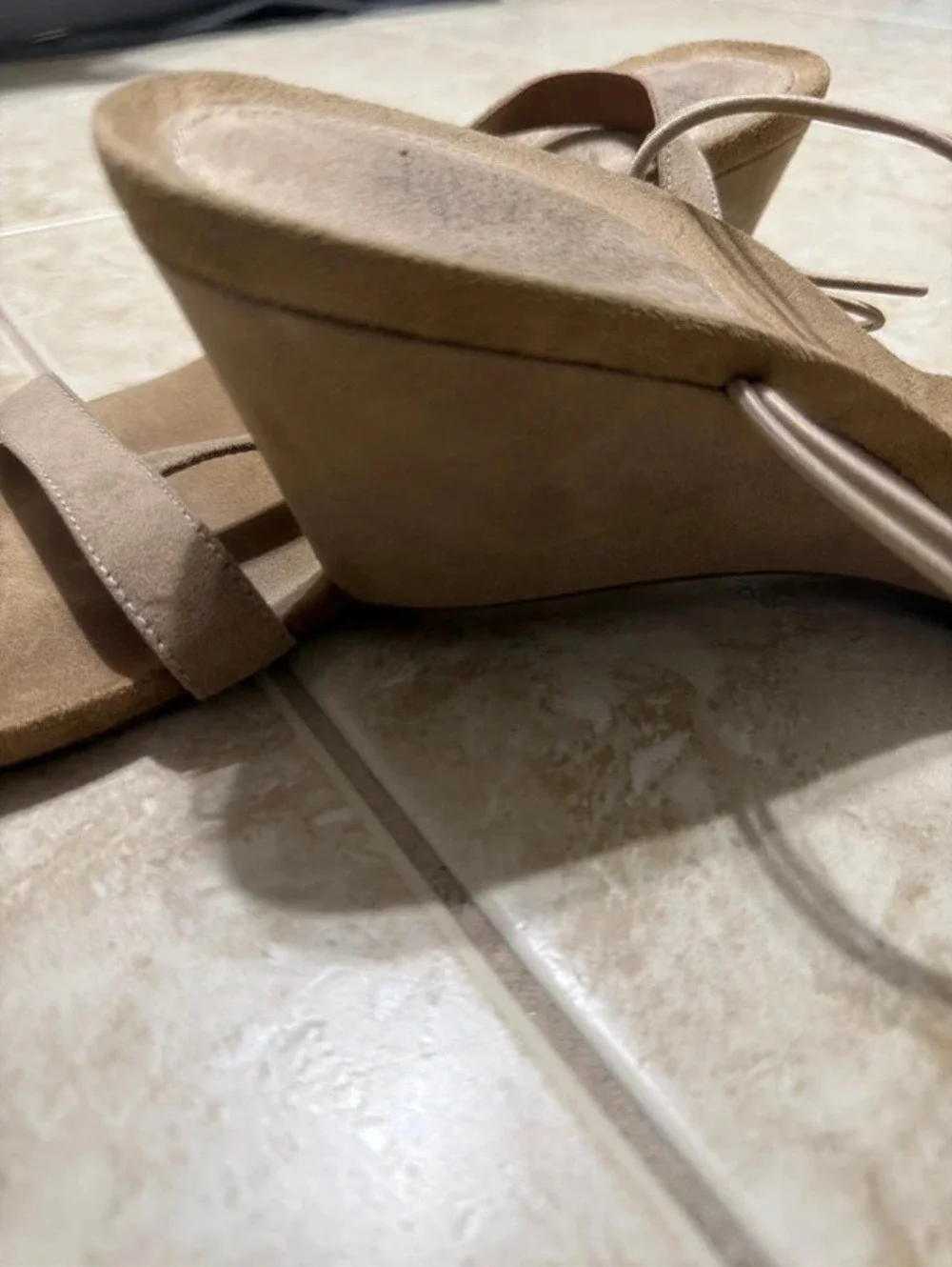 Style & Co Taupe Faux Suede Strappy Slip On Wedge Sandals
